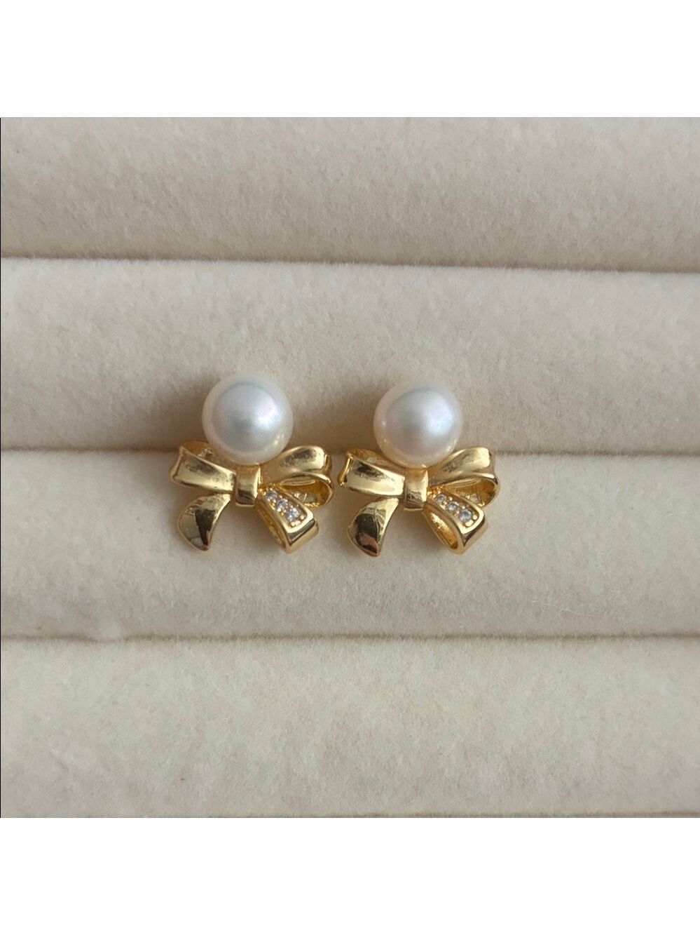 Pearl Bow Stud Earrings, Freshwater Pearl, Gold Filled, Cute Everyday Jewelry